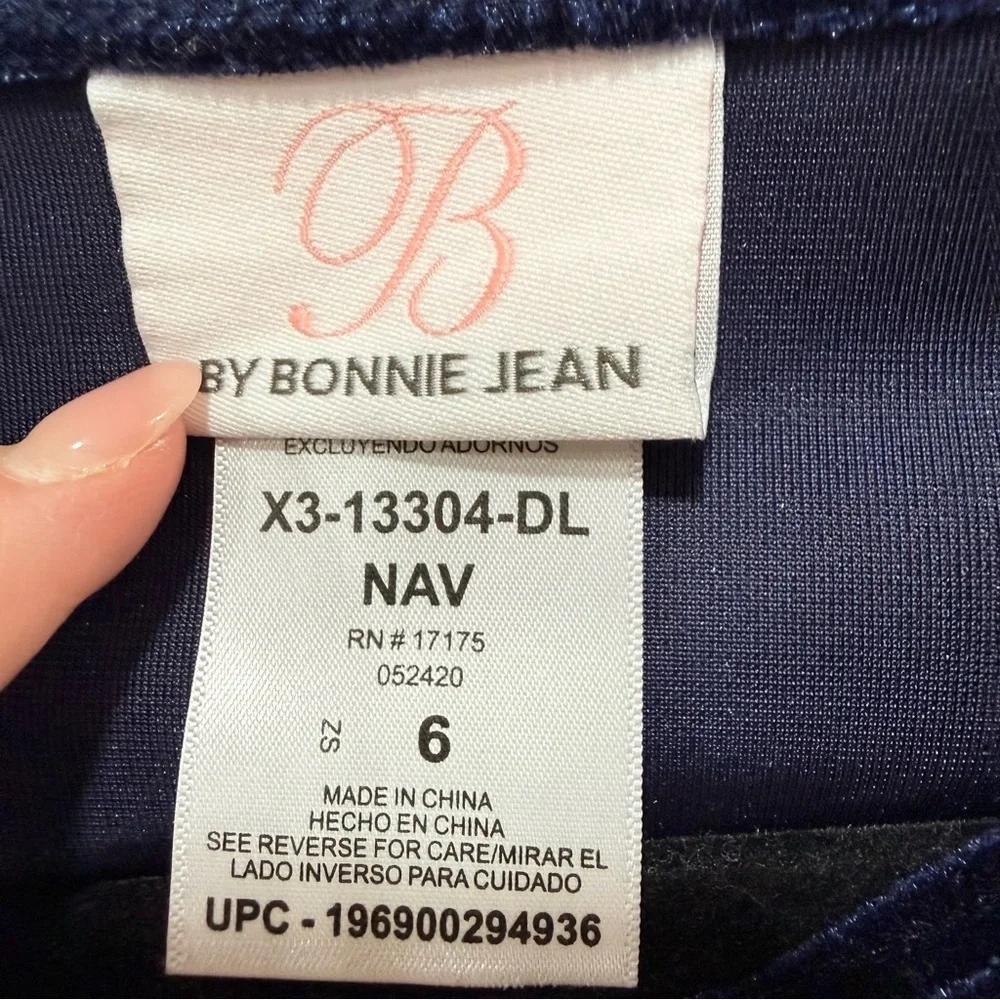 Bonnie Jean Girls Navy Velvet Glitter Tulle Dress w/ Bow Holiday Christmas 6 - Picture 5 of 5